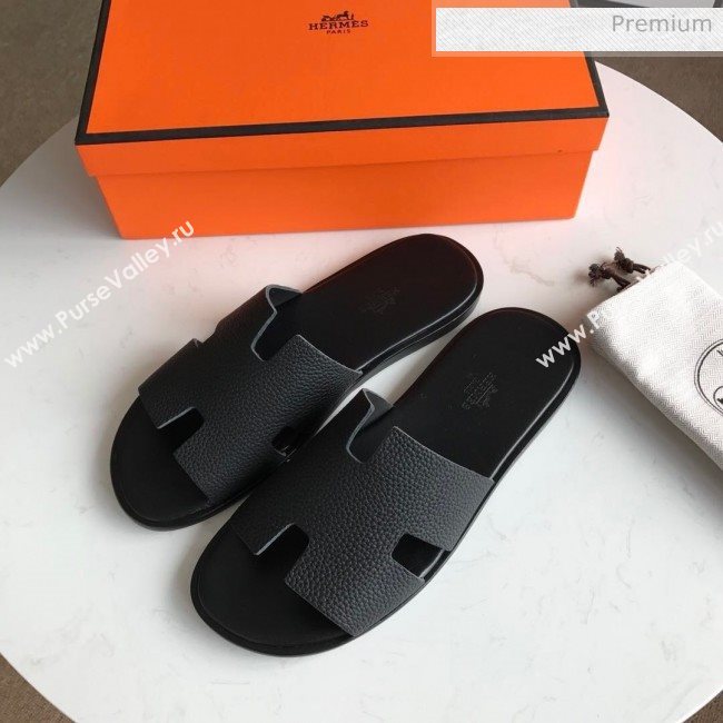 Hermes Izmir Sandal For Men in Togo Calfskin Black 2020 (Handmade) (MD-20062270)