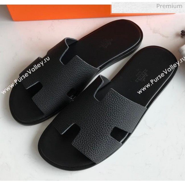 Hermes Izmir Sandal For Men in Togo Calfskin Black 2020 (Handmade) (MD-20062270)