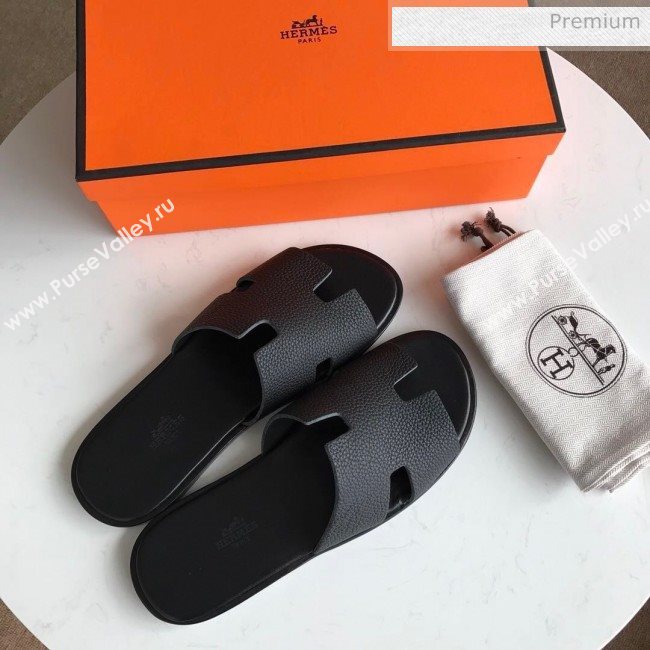 Hermes Izmir Sandal For Men in Togo Calfskin Black 2020 (Handmade) (MD-20062270)