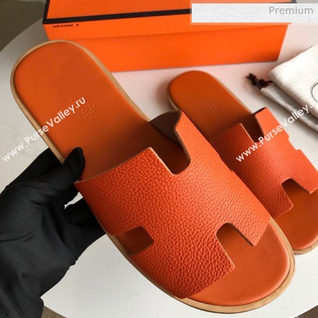 Hermes Izmir Sandal For Men in Togo Calfskin Orange 2020 (Handmade) (MD-20062271)