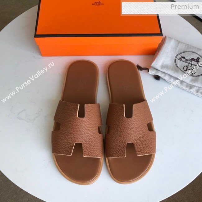 Hermes Izmir Sandal For Men in Togo Calfskin Brown 2020 (Handmade) (MD-20062272)