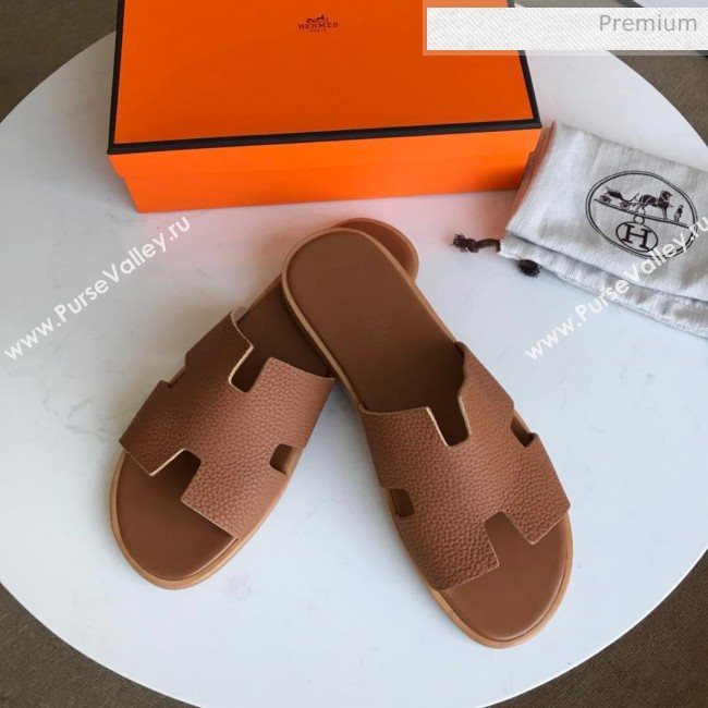 Hermes Izmir Sandal For Men in Togo Calfskin Brown 2020 (Handmade) (MD-20062272)