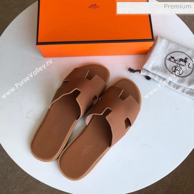 Hermes Izmir Sandal For Men in Togo Calfskin Brown 2020 (Handmade) (MD-20062272)