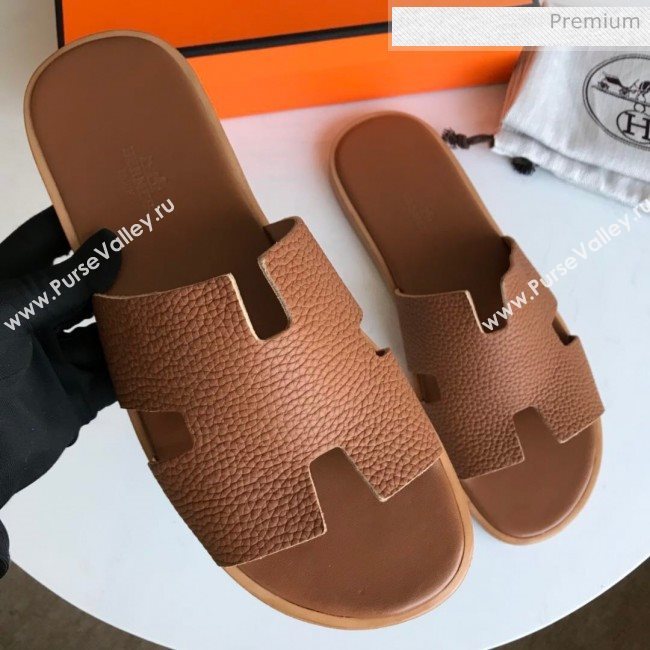 Hermes Izmir Sandal For Men in Togo Calfskin Brown 2020 (Handmade) (MD-20062272)