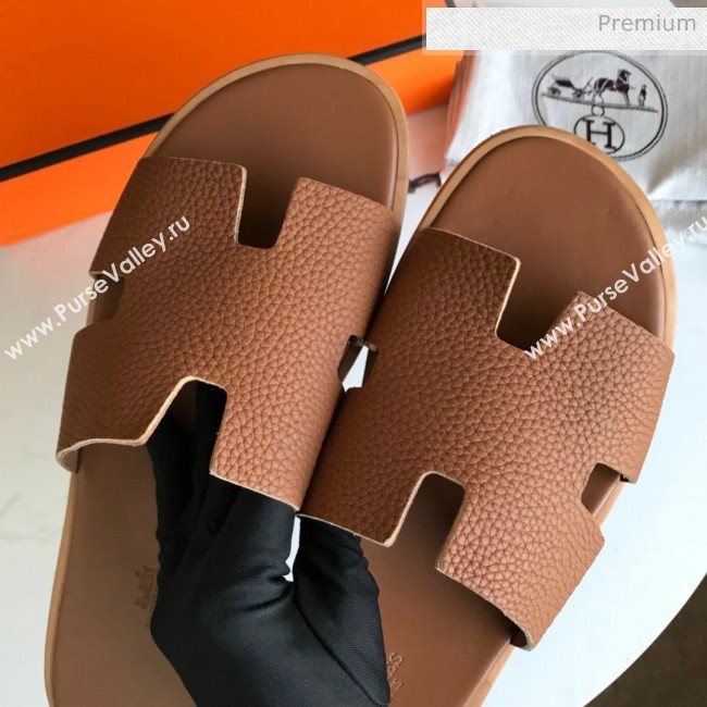 Hermes Izmir Sandal For Men in Togo Calfskin Brown 2020 (Handmade) (MD-20062272)