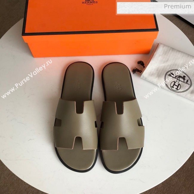 Hermes Izmir Sandal For Men in Grey Calfskin 2020 (Handmade) (MD-20062277)