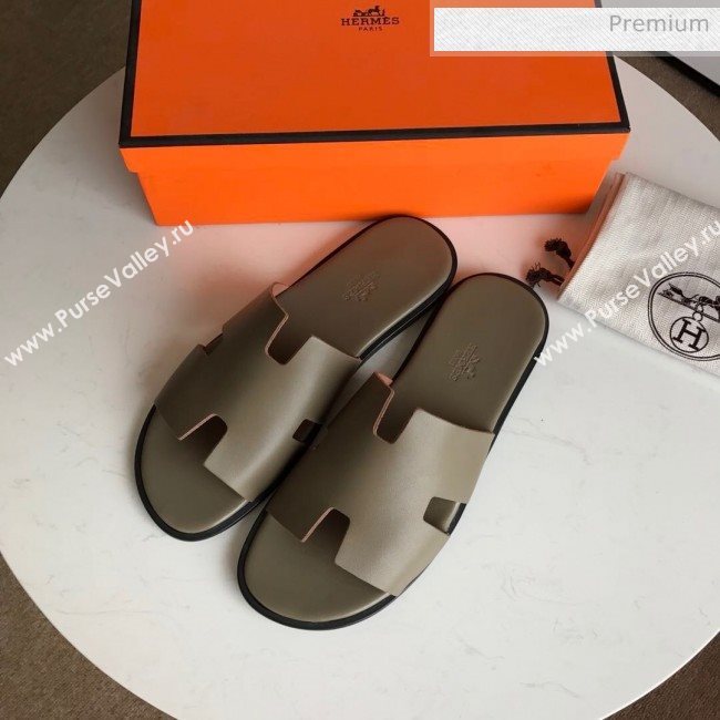 Hermes Izmir Sandal For Men in Grey Calfskin 2020 (Handmade) (MD-20062277)