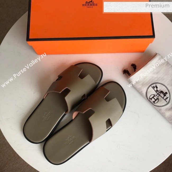 Hermes Izmir Sandal For Men in Grey Calfskin 2020 (Handmade) (MD-20062277)