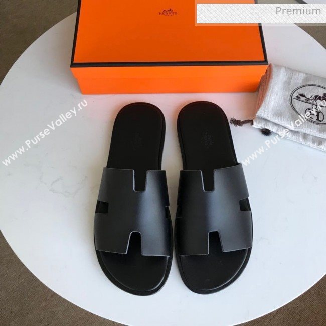 Hermes Izmir Sandal For Men in Calfskin All Black 2020 (Handmade) (MD-20062279)