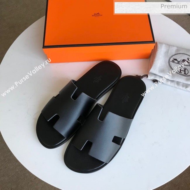 Hermes Izmir Sandal For Men in Calfskin All Black 2020 (Handmade) (MD-20062279)