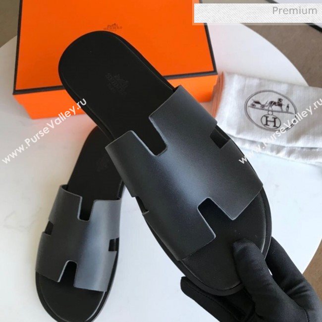 Hermes Izmir Sandal For Men in Calfskin All Black 2020 (Handmade) (MD-20062279)