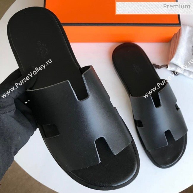 Hermes Izmir Sandal For Men in Calfskin All Black 2020 (Handmade) (MD-20062279)