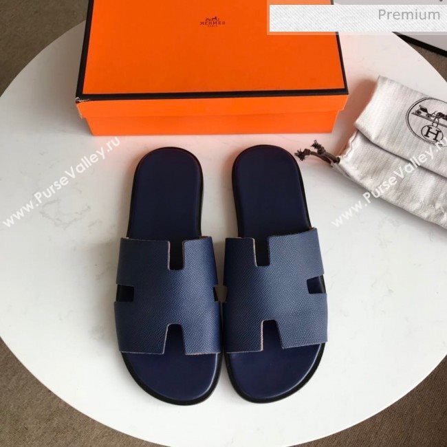 Hermes Izmir Sandal For Men in Epsom Calfskin Deep Blue 2020 (Handmade) (MD-20062281)