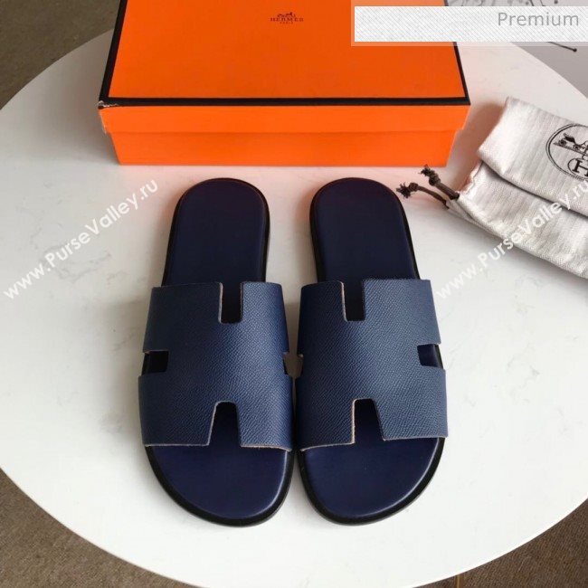 Hermes Izmir Sandal For Men in Epsom Calfskin Deep Blue 2020 (Handmade) (MD-20062281)