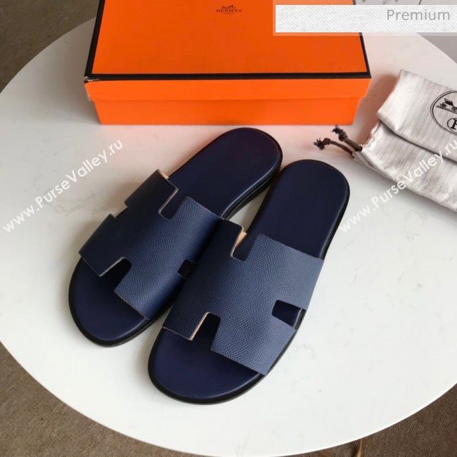 Hermes Izmir Sandal For Men in Epsom Calfskin Deep Blue 2020 (Handmade) (MD-20062281)