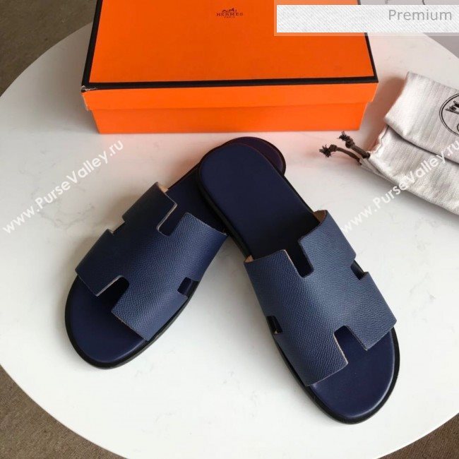 Hermes Izmir Sandal For Men in Epsom Calfskin Deep Blue 2020 (Handmade) (MD-20062281)