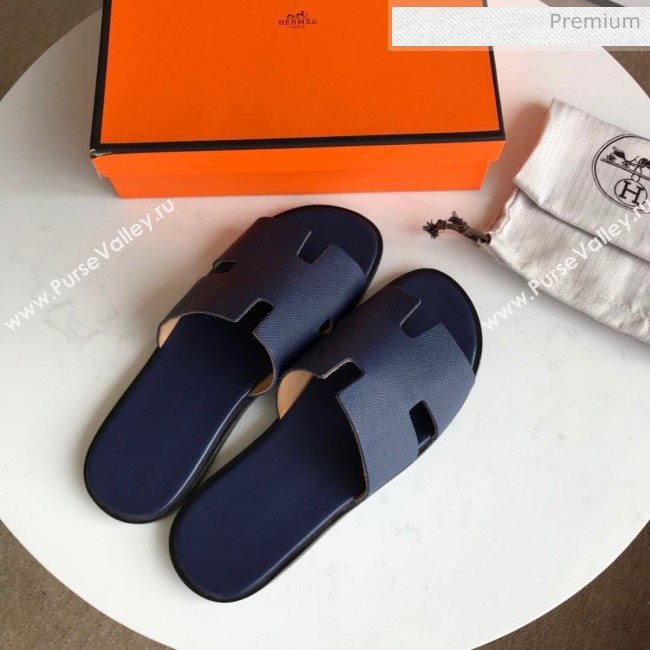 Hermes Izmir Sandal For Men in Epsom Calfskin Deep Blue 2020 (Handmade) (MD-20062281)