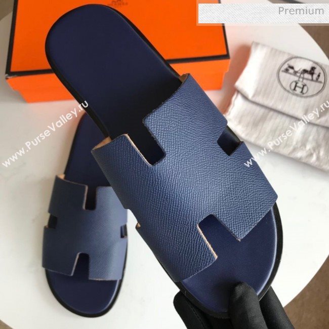 Hermes Izmir Sandal For Men in Epsom Calfskin Deep Blue 2020 (Handmade) (MD-20062281)