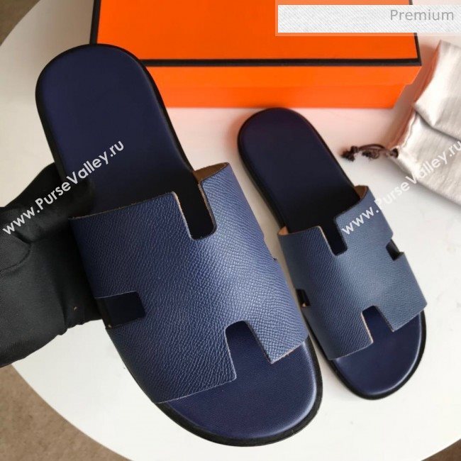 Hermes Izmir Sandal For Men in Epsom Calfskin Deep Blue 2020 (Handmade) (MD-20062281)