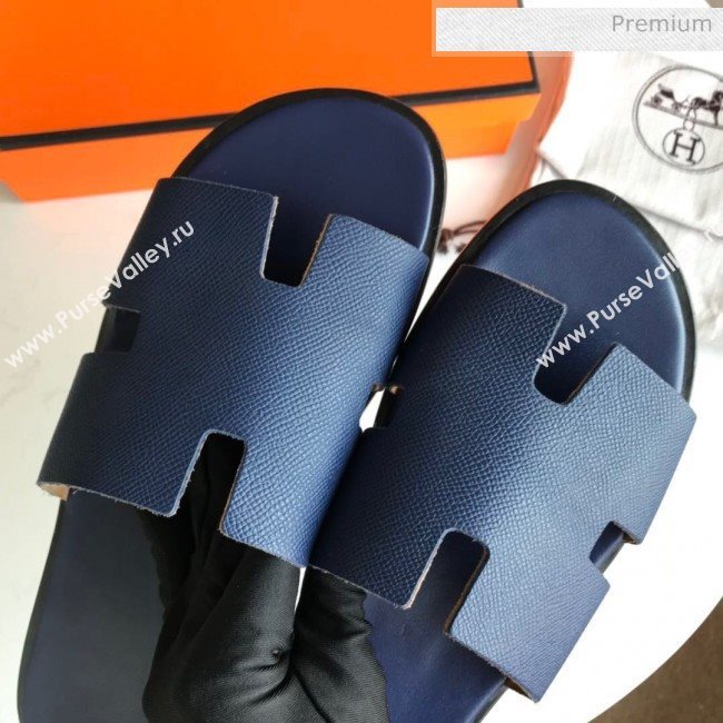 Hermes Izmir Sandal For Men in Epsom Calfskin Deep Blue 2020 (Handmade) (MD-20062281)