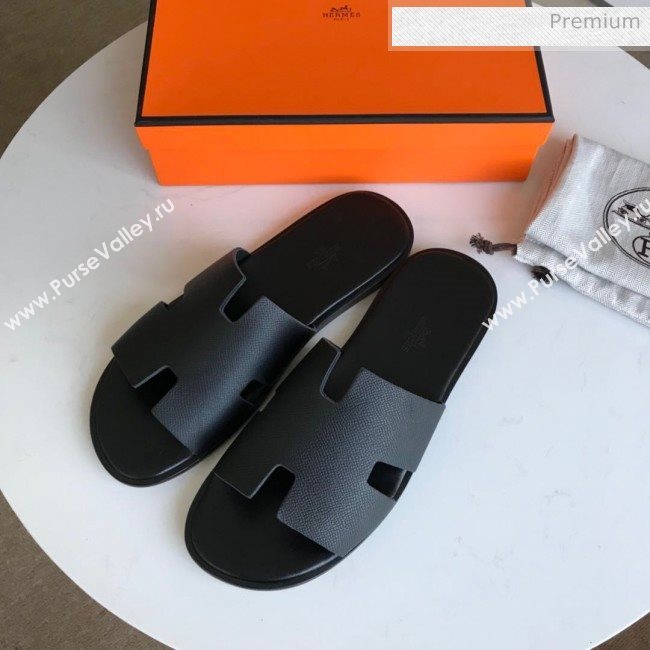 Hermes Izmir Sandal For Men in Epsom Calfskin Black 2020 (Handmade) (MD-20062283)