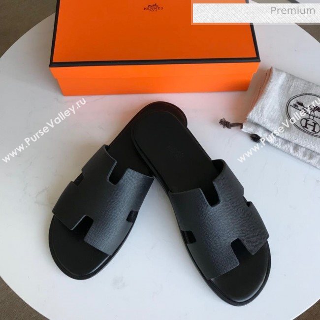 Hermes Izmir Sandal For Men in Epsom Calfskin Black 2020 (Handmade) (MD-20062283)