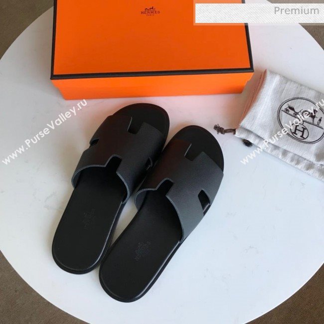 Hermes Izmir Sandal For Men in Epsom Calfskin Black 2020 (Handmade) (MD-20062283)