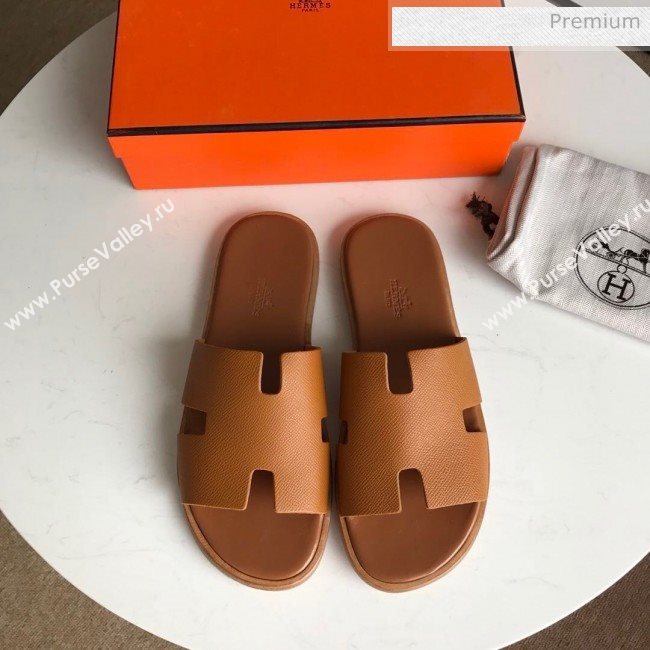 Hermes Izmir Sandal For Men in Epsom Calfskin Brown 2020 (Handmade) (MD-20062286)