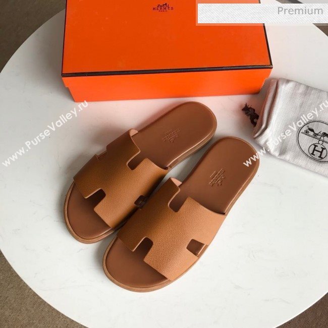 Hermes Izmir Sandal For Men in Epsom Calfskin Brown 2020 (Handmade) (MD-20062286)