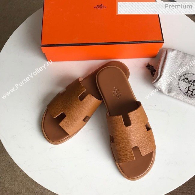 Hermes Izmir Sandal For Men in Epsom Calfskin Brown 2020 (Handmade) (MD-20062286)