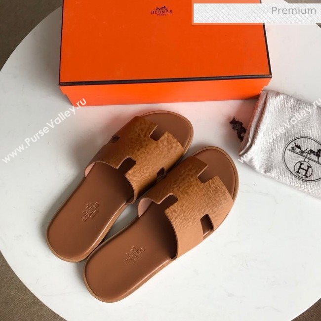 Hermes Izmir Sandal For Men in Epsom Calfskin Brown 2020 (Handmade) (MD-20062286)