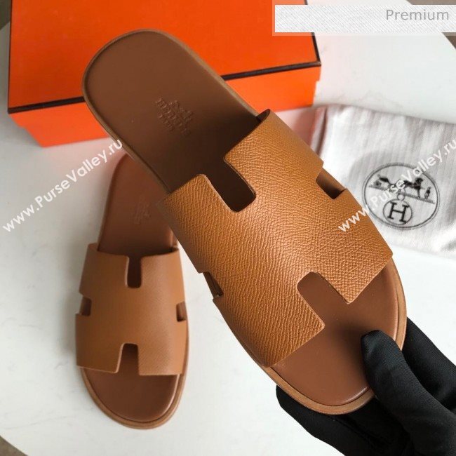 Hermes Izmir Sandal For Men in Epsom Calfskin Brown 2020 (Handmade) (MD-20062286)