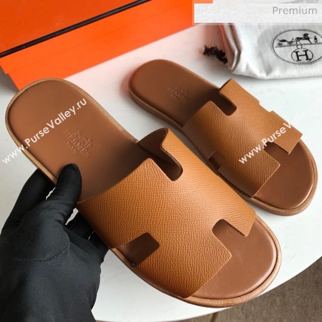 Hermes Izmir Sandal For Men in Epsom Calfskin Brown 2020 (Handmade) (MD-20062286)