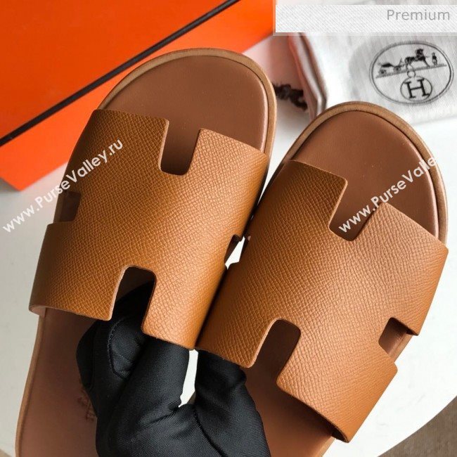 Hermes Izmir Sandal For Men in Epsom Calfskin Brown 2020 (Handmade) (MD-20062286)