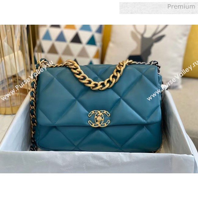 Chanel Lambskin Large Chanel 19 Flap Bag AS1161 Peacock Blue 2020 Top Quality (SMJD-20062362)