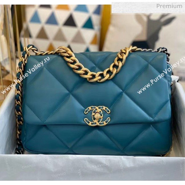 Chanel Lambskin Large Chanel 19 Flap Bag AS1161 Peacock Blue 2020 Top Quality (SMJD-20062362)