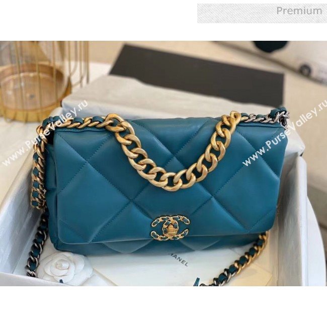 Chanel Lambskin Large Chanel 19 Flap Bag AS1161 Peacock Blue 2020 Top Quality (SMJD-20062362)