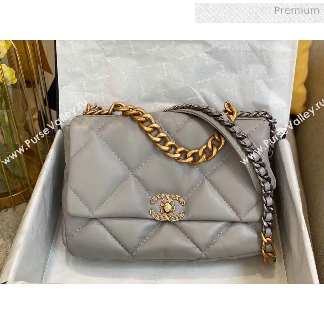 Chanel Lambskin Large Chanel 19 Flap Bag AS1161 Grey 2020 Top Quality (SMJD-20062364)