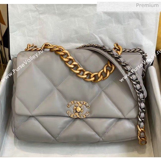 Chanel Lambskin Large Chanel 19 Flap Bag AS1161 Grey 2020 Top Quality (SMJD-20062364)