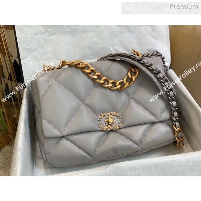 Chanel Lambskin Large Chanel 19 Flap Bag AS1161 Grey 2020 Top Quality (SMJD-20062364)