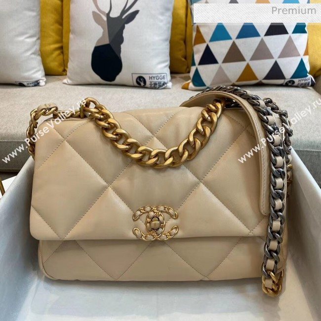 Chanel Lambskin Large Chanel 19 Flap Bag AS1161 Beige 2020 Top Quality (SMJD-20062363)