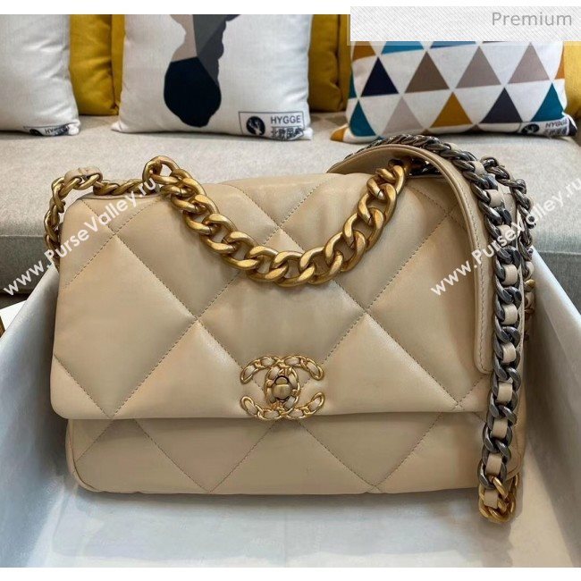 Chanel Lambskin Large Chanel 19 Flap Bag AS1161 Beige 2020 Top Quality (SMJD-20062363)