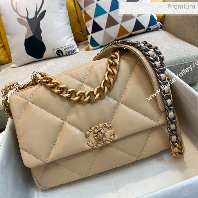 Chanel Lambskin Large Chanel 19 Flap Bag AS1161 Beige 2020 Top Quality (SMJD-20062363)