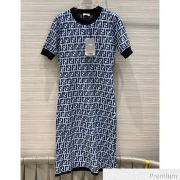 Fendi Roma Joshua Vides Viscose Knitted Dress Blue F70312 2020 (Q-20070372)