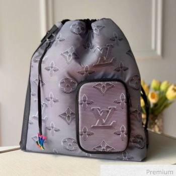 Louis Vuitton Mens 2054 Drawstring Backpack Bag M44940 Grey/Black/Rainbow 2020 (KI-20070102)