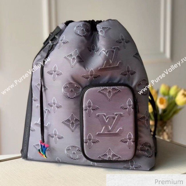 Louis Vuitton Mens 2054 Drawstring Backpack Bag M44940 Grey/Black/Rainbow 2020 (KI-20070102)