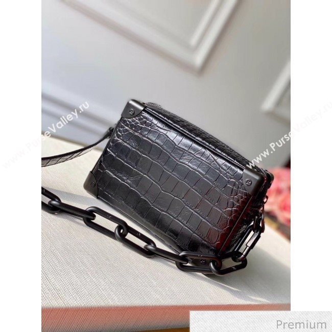 Louis Vuitton Mens Crocodile Embossed Leather Mini Soft Trunk Box Bag M57702 Black 2020 (KI-20070106)