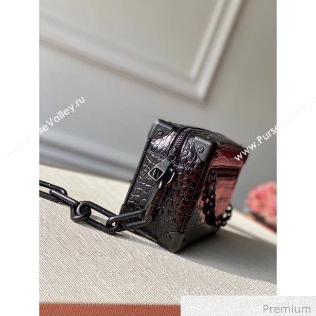 Louis Vuitton Mens Crocodile Embossed Leather Mini Soft Trunk Box Bag M57702 Black 2020 (KI-20070106)