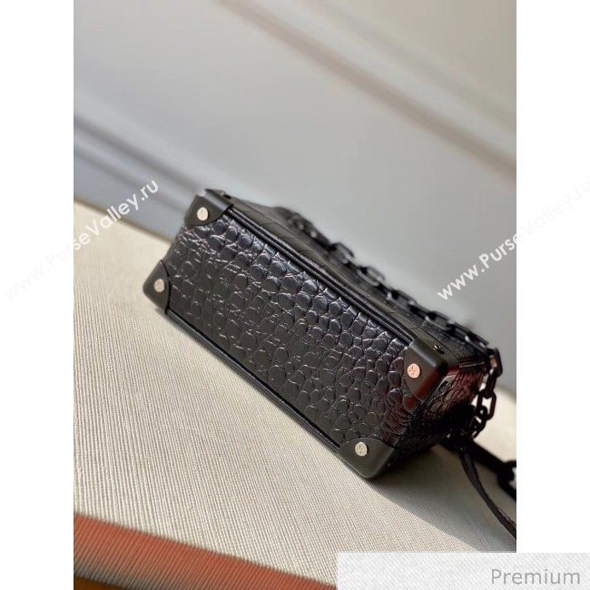 Louis Vuitton Mens Crocodile Embossed Leather Mini Soft Trunk Box Bag M57702 Black 2020 (KI-20070106)