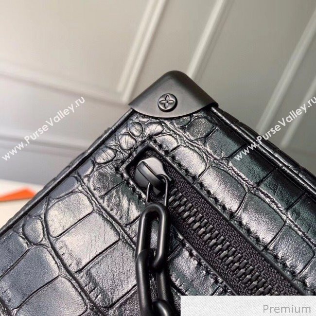 Louis Vuitton Mens Crocodile Embossed Leather Mini Soft Trunk Box Bag M57702 Black 2020 (KI-20070106)